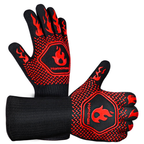 Grill Gloves Black Oven Mitt Set with Storage Hook