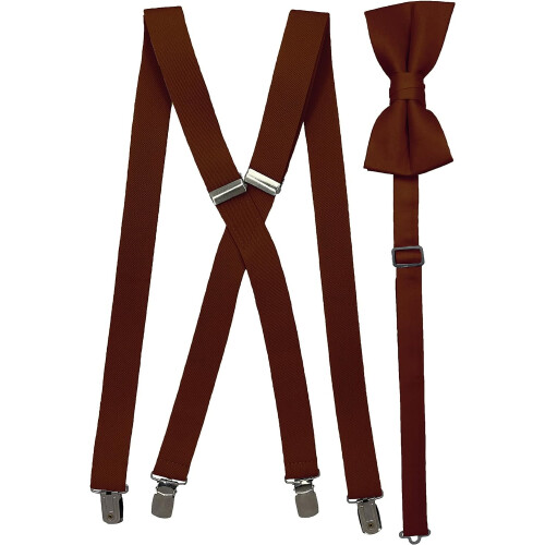 Men's X-back suspenders and bow tie set multiple colors