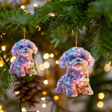 Glitter Animal Christmas Ornaments Dog Acrylic 3.15 inch 3