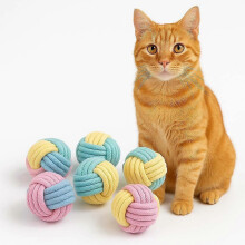 Cat Chew Balls 6-Pack Rope Cat Toys with Crinkle Sound, Soft and Durable, for Indoor Cats, Kittens, Teeth & Gum Health, Christmas Gifts