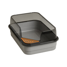 Grey Semi-Enclosed Cat Litter Box with High Sides and