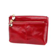 Leather Mini Wallet with Zipper and Keychain