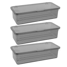 Plastic Cutlery Storage Box with Lid Grey PP 3 Pieces