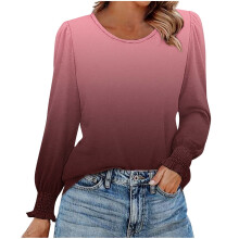 Women's Long Sleeve Business Casual Blouse with Smocked