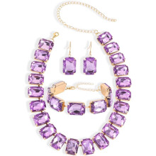 Women's rectangular imitation crystal jewelry set