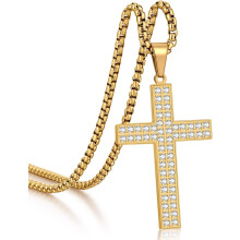 Men's Cross Necklace Stainless Steel Silver Gold