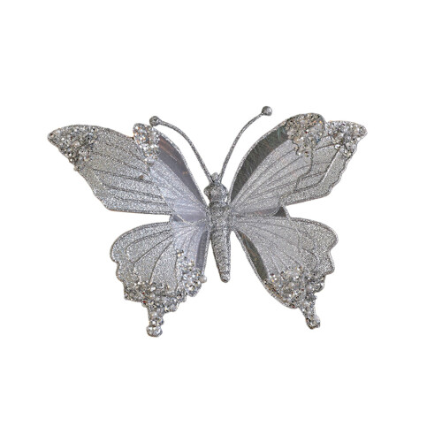 Glitter Butterfly Christmas Ornament Silver Hollow Monarch