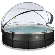 EXIT Black Leather Pool 16ft x 48in with Sand Filter Pump and Dome and Accessory Set – Black