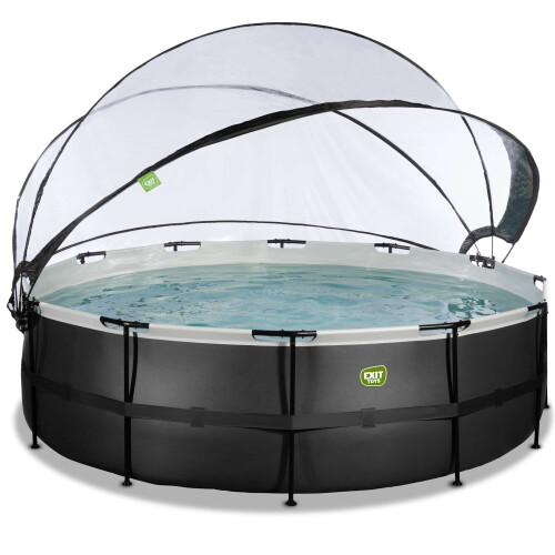 EXIT TOYS EXIT Black Leather Pool 16ft x 48in with Sand Filter Pump and Dome and Accessory Set – Black