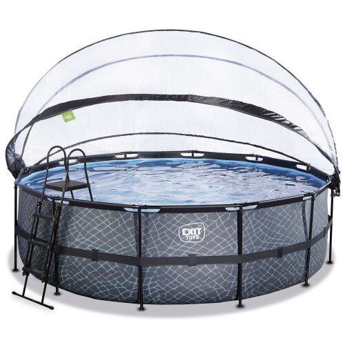 EXIT TOYS EXIT Stone Pool 15ft x 48in with Sand Filter Pump and Dome – Grey