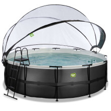 EXIT Black Leather Pool 15ft x 48in with Sand Filter Pump and Dome and Accessory Set – Black