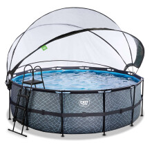 EXIT Stone Pool 14ft x 48in with Sand Filter Pump and Dome – Grey