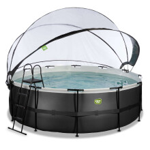 EXIT Black Leather Pool 14ft x 48in with Sand Filter Pump and Dome and Accessory Set – Black