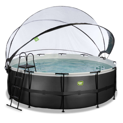 EXIT TOYS EXIT Black Leather Pool 14ft x 48in with Sand Filter Pump and Dome and Accessory Set – Black