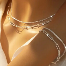 Women's Jewelry Set Double-Layer Necklace and Bracelet 4-Pc