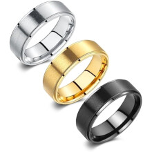 Men's Black Gold Plated Stainless Steel Wedding Rings 8mm 3