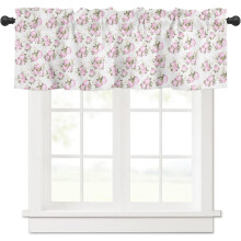 Cantonnière de cuisine à motif floral rose aquarelle, passe-tringle, 54 x 18 pouces