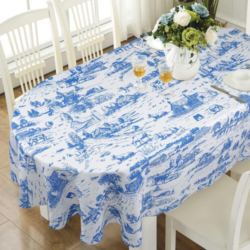 Nappe ovale bleue vintage 152 x 213 cm imperméable