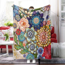 Plaid polaire à motif floral bohème 127 x 152 cm