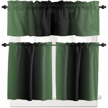 Rideaux de cuisine à effet ombré vert sauge foncé et noir, à œillets