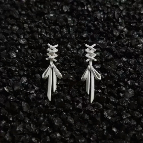 Gothic Punk Cross Tassel Earrings Silver 1 Pair