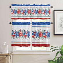 Rideaux de cuisine pour la fête nationale américaine du 4 juillet, motif étoiles d'eucalyptus, bleu et rouge