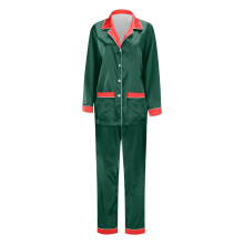 Family Christmas Pajama Set Green Silky Fabric 4-Piece