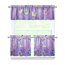 Kitchen Curtains and Valance Set Purple Lavender Floral