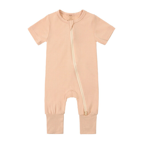 Baby Rompers Front Zipper Short Sleeve Solid Color