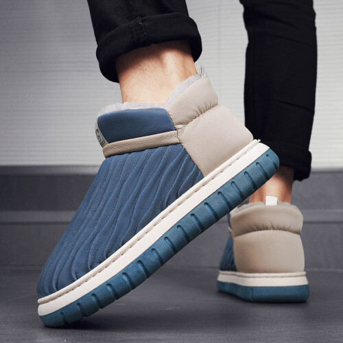 Men's Slippers Solid Color Thick Sole Warm Blue Size 45