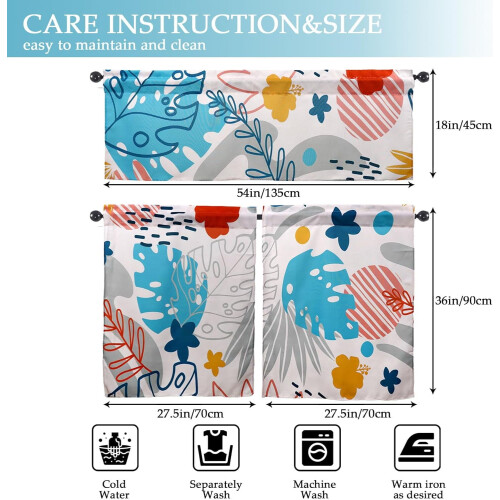 Boho Kitchen Curtains and Valance Set 3-Piece 36 Inch Rod 1
