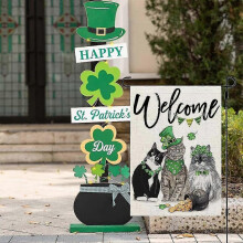 (C) St Patricks Day Decorations, St Patricks Day Flag, St. Patrick's Day Garden Flag, 23x32cm Green Shamrocks Clovers Welcome Yard Holiday Flag