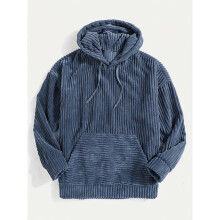 (UK 42, Blue) For Men Vintage Corduroy Men's Casual Pullover Hooded Sweatshirt With Kangaroo Pocket Streetwear For Winter Fall As Gifts