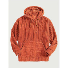 (UK 38, Orange-Red) For Men Vintage Corduroy Men's Casual Pullover Hooded Sweatshirt With Kangaroo Pocket Streetwear For Winter Fall As Gifts