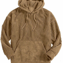 (UK 36, Camel) For Men Vintage Corduroy Men's Casual Pullover Hooded Sweatshirt With Kangaroo Pocket Streetwear For Winter Fall As Gifts
