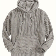 (UK 40, grey) For Men Vintage Corduroy Men's Casual Pullover Hooded Sweatshirt With Kangaroo Pocket Streetwear For Winter Fall As Gifts