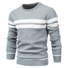 (M, light blue) Mens Striped Pullover Sweater Crewneck Contrast Fine Knitted Tops Brown/light Blue