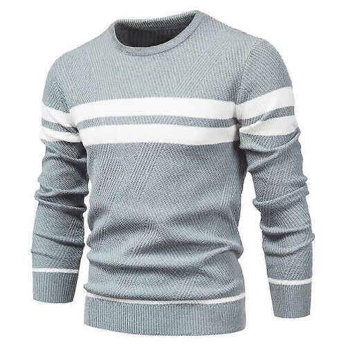 (M, light blue) Mens Striped Pullover Sweater Crewneck Contrast Fine Knitted Tops Brown/light Blue