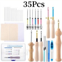 Punch Needle Kit with Adjustable Tool Wooden Handle 35 pcs