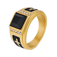 Men's Stainless Steel Vintage Cross Ring Gold Size 7