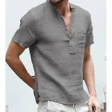 (5XL, grey) Summer Cotton Linen Short Sleeve Men's T-shirt S-5xl