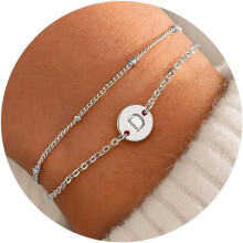 Initial Bracelet Gold/Silver Plated Beaded Disc Monogram