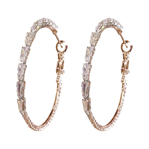 Rhinestone Hoop Earrings Gold Silver 2 pcs