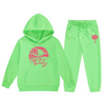 Girls Warm Hoodie and Pants Sweatsuit Set Green 6-7 Years
