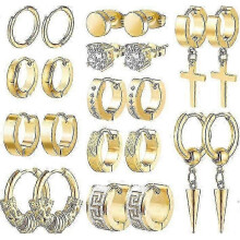 Gold Cross Dangle Hoop Earrings Set, 11 Pairs Stainless Steel Fashion Jewelry for Party Birthday