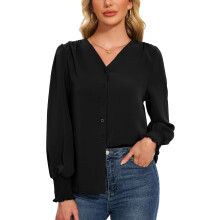 Chemisier Femme Chemise en Mousseline Élégant Manches Longues Casual Noir XXL — haut femme chic, chemisier col v