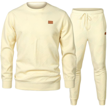 Herren Trainingsanzug Sportlich Casual Weich Elastisch Bequem Beige L — jogginganzug herren, sportanzug beige