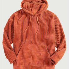 (UK 46-48, Orange-Red) For Men Vintage Corduroy Men's Casual Pullover Hooded Sweatshirt With Kangaroo Pocket Streetwear For Winter Fall As Gifts