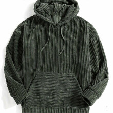 (UK 36, Olive Green) For Men Vintage Corduroy Men's Casual Pullover Hooded Sweatshirt With Kangaroo Pocket Streetwear For Winter Fall As Gifts