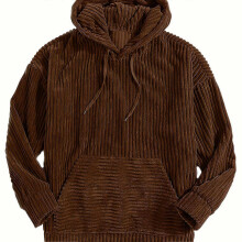 (UK 44, Dark Brown) For Men Vintage Corduroy Men's Casual Pullover Hooded Sweatshirt With Kangaroo Pocket Streetwear For Winter Fall As Gifts